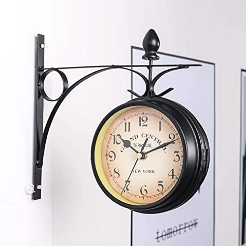 Double-Sided Retro Wall Clock,Vintage Industrial Wall Hanging Clocks for Indoor Decorative, Antique Style Creative Classic Wall Clocks Black 7inch