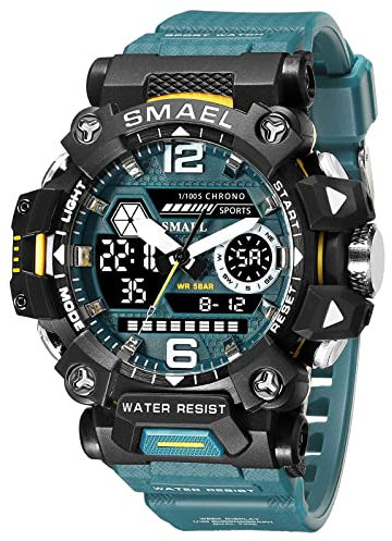 SMAEL Men's Military Watch Outdoor LED Digital Waterproof Tactical Army Sports Wrist Watches for Men Light Green 8072, Light Green