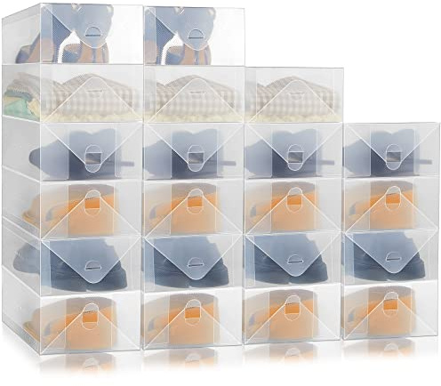 Sintuff 20 Pcs Clear Shoe Boxes Plastic Stackable Clear Shoe Storage Boxes for Women Men Ankle Boots High Heels Rooms Closet(11.8 x 7.5 x 3.7 Inches)