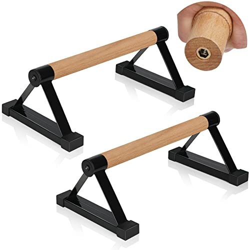 Airogym Barres de pompes, supports de pompes en bois, parallèles en bois, base antidérapante en métal robuste, équipement d'entraînement à domicile, poignées de pompes, support pour la musculation,