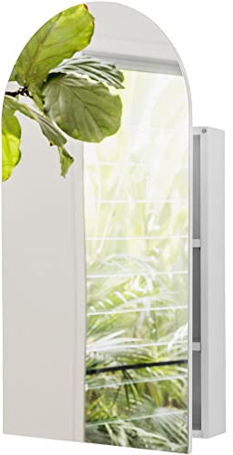 sower and seed Gewölbter Medizinschrank mit Spiegel, Feuchtigkeitsbeständiges PB-Board Hochauflösendes 3-mm-Glas Korrosionsbeständige Befestigungen, Weiss/opulenter Garten, 16 x 27