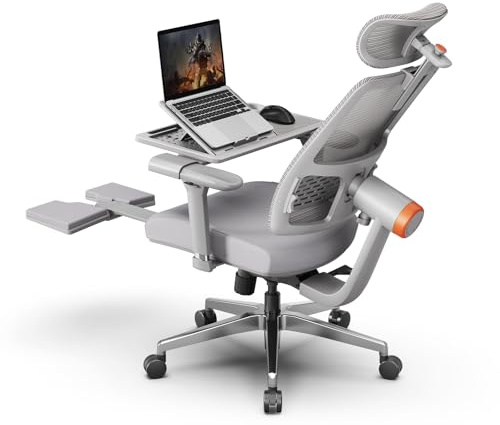 Newtral MAGICH-PRO Sedia Ufficio Ergonomica con Poggiapiedi, Sedia Scrivania Poltrona Bracciolo Poggiatesta Regolabile, Ergonomic Office Chair (MAGICH-PRO con Tavola staccabile, Grigio)