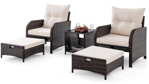 LIFEZEAL Set di 5 Mobili Salottino in PE Rattan da Giardino