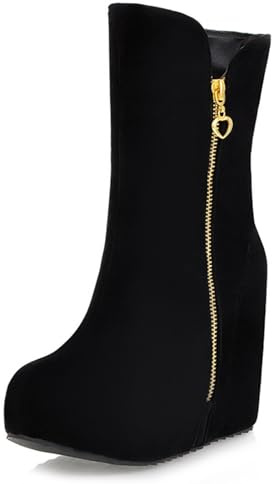 Bviennic Donna Zeppa Stivali con Cernieras Tacco Alto Stivaletti Punta Rotonda Zip Moda Serata Polacchine, T243643Jf Nero Numero 39 EU/40Cn
