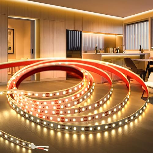 KSIBNW 12V LED Streifen Strip 5M, Selbstklebend LED Band Warmweiss 3000K 8mm Breite LED Lichterkette Lichtband Leiste LED Beleuchtung für Zimmer, Partei, Home Dekoration (ohne Netzteil)