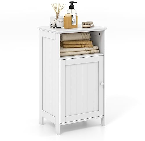 Multigot Bathroom Floor Cabinet (White) | Wooden Single Door Storage Cupboard with Adjustable Shelf, Freestanding Organizer Unit Narrow Corner Side Cabinet