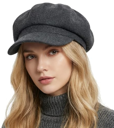 HIQIU Damballongmössa baskermössa toppig mössa höst vinter varm basker mössa målarhatt åttkantig Newsboy Cap