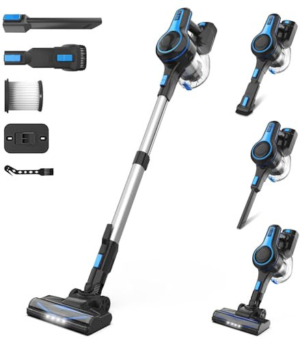 Generico Aspirapolvere Senza Fili Potente, Scopa Elettrica in Piedi da Sola, Autonomia 45 Minuti Dust Cup Grande 1,2L, Filtro HEPA Spazzola a LED per tappeti e peli di Animali
