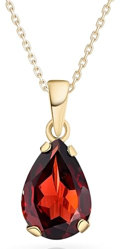 14K Gold Garnet Necklace for Women - January Birthstone Pendant - Solid Gold Teardrop Pendant WITH Sterling Silver Chain - Elegant Wedding Jewelry - Garnet Gift for Her