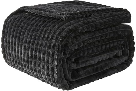 EMME Manta de forro polar para sofá, suave, esponjosa, 200 x 230 cm, experiencia táctil 3D, cálida y acogedora, manta de franela individual versátil para cama, sofá, sillones, color negro