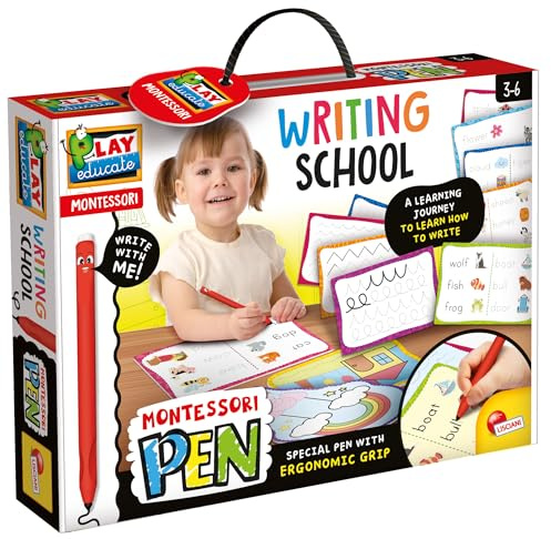 Lisciani - Bolígrafo Escolar de Escritura Montessori para niños de 3 a 6 años, Kit Educativo para Aprender a Escribir, con pizarras Reutilizables, Herramienta de Desarrollo Motor Fino, Aprendizaje