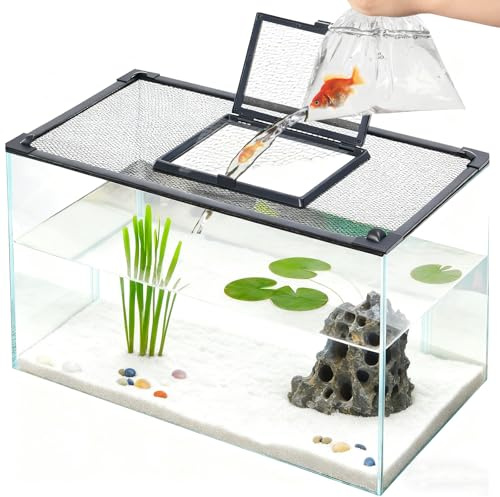DIY Magnetic Fish Tank Lid 5-50 Gallon, High Transparency Fish Tank Cover Aquarium Lid Net with Feeding Window, Aquarium Lid Can be Cut to Any Size Cover Fish Anti Jumping Net