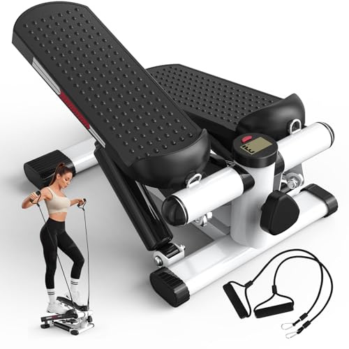 JASPORT ST1 Mini Stepper para el hogar 2 en 1 con Power Ropes, pantalla LCD, resistencia ajustable, entrenamiento de piernas y brazos, silencioso y compacto, carga máxima de 100 kg