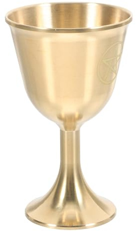 UKCOCO Gobelet Pentagramme en Laiton Massif, Grand Calice Vintage pour Autel, Verre à Eau et Vin Cérémoniel, Gobelet à Liqueur Rituels Astrologie et Tarot, Décoration Ésotérique Élégante