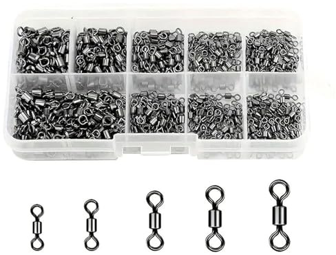 ZUJIABAO 210 lotes de pesca de agua salada de varios tamaños, giratorios, tipo pesado, 360 grados, caja de aparejos esencial para pescadores, durabilidad, giro de pesca