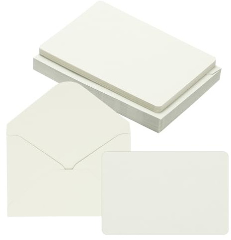 PATIKIL 10x15cm Blank Greeting Card and Envelopes, 25Sets Half Fold Note Cards and Envelopes Folded Rounded Corner Cardstock Greeting Card for DIY Wedding Birthday Party Invitations, White