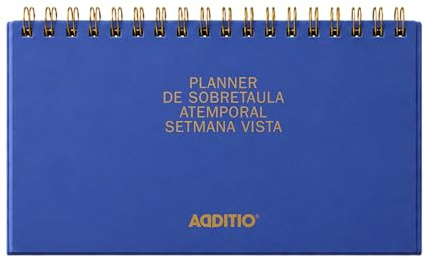 ADDITIO Planner de Sobremesa Semana Vista Atemporal | Planificador Semanal 21 x 10 cm | 108 Páginas con Notas | Doble Espiral | Papel Munken 100 g | Organizador de Escritorio | Azul | Catalán
