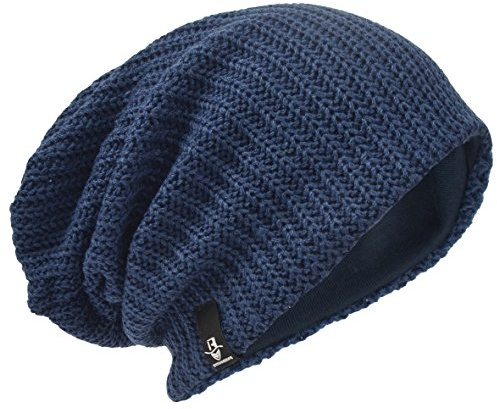 HISSHE Uomo Oversize Berretto Slouch Cranio Maglia Largo cap Sciare Cappello B08 (Costine-Marina,Taglia L)