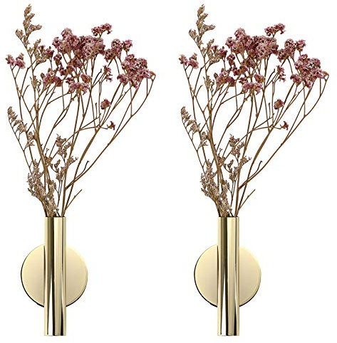 JuxYes Pack de 2 jarrón de pared de metal con pegatina, moderno soporte de flores secas para decoración de pared para porche, hogar y oficina