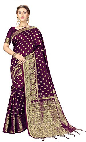 Nivah Fashion Sari Kanjivaram Banarasi de Seda Artificial para Mujer con Pieza de Blusa, Morado (