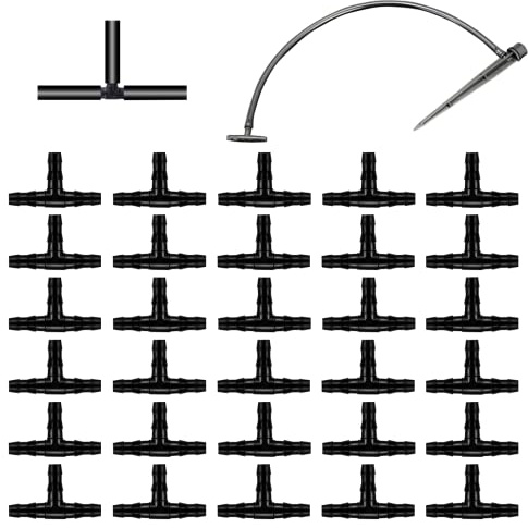300Pezzi Tee Connettori Micro Irrigazione Raccordi, HOINCO Tee Connettori Gocciolamento, Adatto Per Tubo Da 4 mm ID, Giunto Per Irrigazione a 3 Vie Per Prato Da Giardino In Vaso Di Fiori (Nero)