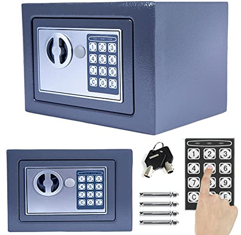 4.6L Digital Steel Safety Box Hotel Safes Electronic Security Large Capacity with Full-digit Keypad/2 Override Key/2 Installing Bolts Wall Floor/(17x23x17cm) for Home Office Money Cash Valuables Grey
