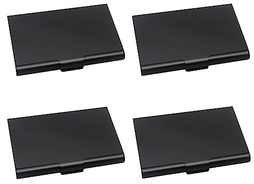 Senbaler 4 Pièces Porte-Cartes de Visite Mince,Étui Carte de Visite en Aluminium Professionnelles,Rangement Cartes de Crédit pour Hommes et Femmes (Noir)