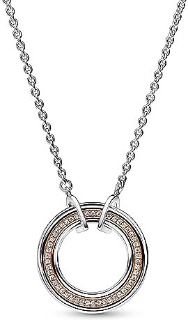 Pandora Signature Pavé & Hearts Circle sterling silver and 14k rose gold-plated necklace with clear cubic zirconia