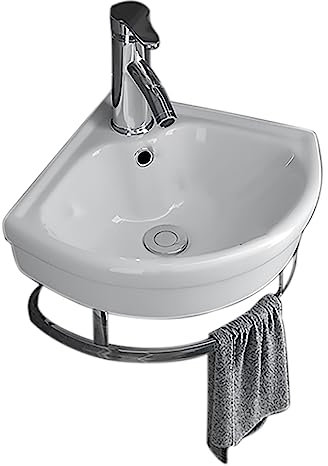 Lave Main Céramique Blanche Vasque d'angle Suspendu Lavabo avec Porte-Serviettes pour Robinet Lavabo Sans Trop-plein À Poser pour Salle de Bain Cuisine Toilette WC D'invités ( Size : 31.5x20x12cm )