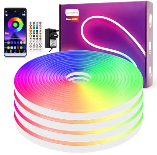 ELOUYCKE RGB LED Strip Lights 10M, Neon Light Strip Color Changing, Music Sync, Timer, Silicone DIY Flexible LED Rope Lights with Remote, App Control for Bedroom, Indoor, Outdoor, Party Deco