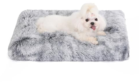 Bedfolks Waterproof Crate Bed, Plush Dog & Cat Bed with Removable Washable Cover, Faux Fur Kennel Pad, 23x18, Dark Grey