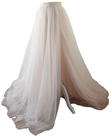 EllieHouse Split Long Floor Length Tulle Skirt for Prom Party Evening Light Ivory S