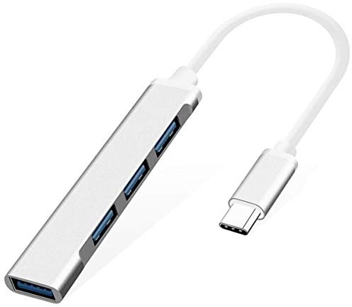 USB C Hub 4-Port Adapter for MacBook Pro/Air 2023/2022, iMac, iPad, PC | Compact Aluminum Multi-Port Dongle with USB 3.0/2.0, Plug & Play | Sleek Silver Design