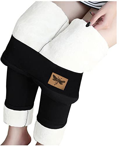 KONG JIMFAN Leggins Thermo Softshellhose Damen Winter Fahrrad Leggings Damen Winter Unterhosen Flauschige Leggings Damen High Waist Strumpfhose Metallic Hose Thermoleggings Damen(#2 Black,L)