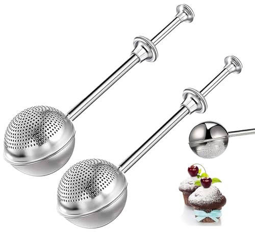 Puderzuckerstreuer Staubwedel, Bäckerstäuber, Edelstahl-Zuckerstreuer mit Griff, Puderzucker-Sieb für gebackene Leckereien, Mehl, Gewürze (2 Stück)
