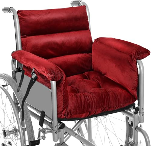 Suzile Wheelchair Cushion Wheelchair Seat Cushion with Strap Recliner Suitable for 18 Inches Armrest and Support for Senior(Burgundy)