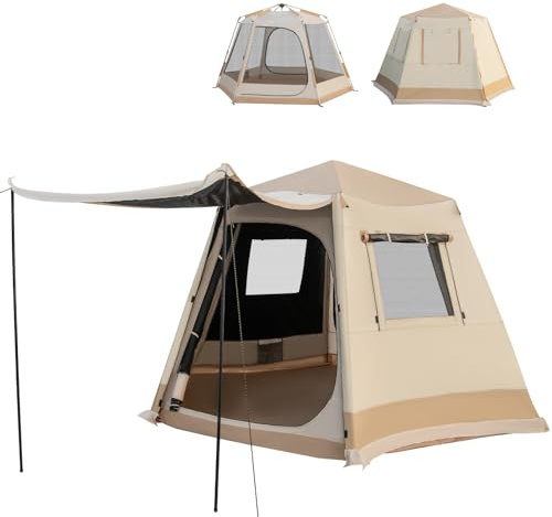 COSTWAY Tente de Camping Instantanée avec Support Automatique pour 4-6 Personnes, Tente Familiale Double Couchage Double Toit Imperméable Coupe-Vent Sac de Transport