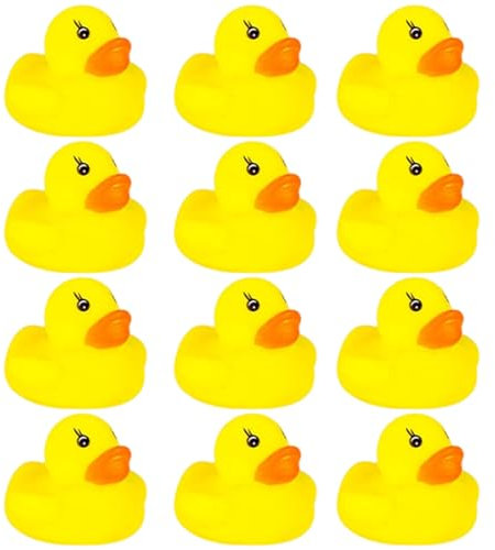 12 Pcs Mini Rubber Ducks Bath Toys for Boys Girls - Squeak and Float Yellow Ducks in Bulk - Baby Shower Decorations Party Favors