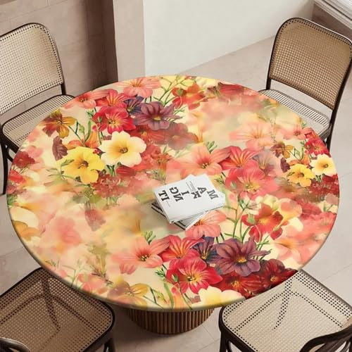 Morbuy Elastische Tischdecke Rund Wasserdicht, 3D Blumen Drucken Tischdecke mit Gummizug Rund Tischdecken Tischtuch Abwischbar Gartentischdecken Tischschutz (Floral,Durchmesser 110cm)