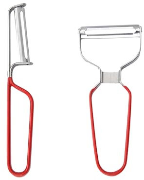 2 Stück Spargelschäler, Edelstahl Universal Peeler Set, Y & I-Förmiges Peeler mit Pendelklinge, für Kartoffeln Karotten Gemüse Obst (red)