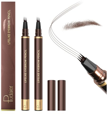 Espoce 2 Pack Eyebrow Pen, Waterproof Microblading Eyebrow Pencil, 4 Tip Precise Eye Brow Makeup Pen for Women to Effortlessly Create Hair Like Natural Brows, Non Dry Out and Last All Day (Dark Brown)
