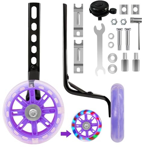CycForge Bike Stabilisers for childs Bikes - Flashing Quiet Wheels Stabilisers – Suitable for 12 14 16 18 20 Inch Kids' Variable and Single-Speed Bicycles-Purple