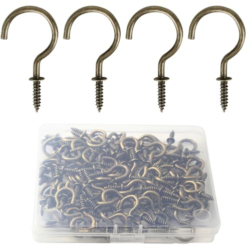 Biaungdo 120 Pack 1/2 Inch Bronze Screw Hooks with Plastic Box for Hanging