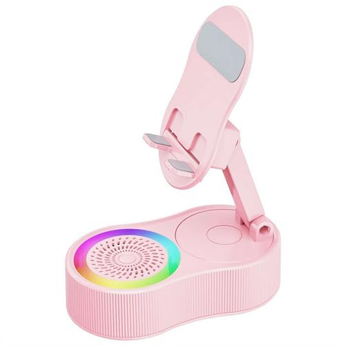 Altavoz Bluetooth de audio de inducción sin cables, soporte para teléfono 5 en 1, recargable de emergencia con luz ambiental colorida, soporte para tablet de conexión automática sin Bluetooth, sonido