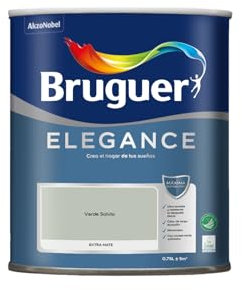 Bruguer ELEGANCE Pintura Monocapa ExtraMate, Paredes y Techos, Interior, Exterior protegido, Alta Durabilidad, UltraLavable, Resistente al Desgaste y Manchas Verde Salvia 750 ml