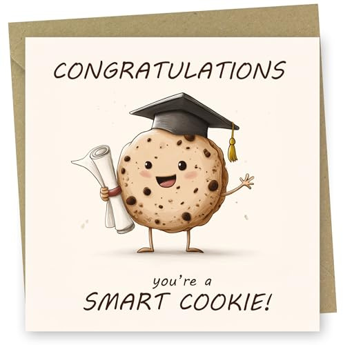 Examenskort Smart cookie-design. Kort med kraftkuvert. 150 x 150 mm när den är vikt. Tom på insidan Tillverkad i Storbritannien