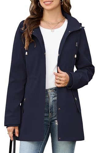 CMTOP Veste Femme mi Saison Léger Décontracté Blouson Fermeture éClair Veste Chic et Élégante, Hydrofuge Jacket à Manches Longues Parka avec Multi Poches Pour Printemps Automne Été(Bleu Marine,M)