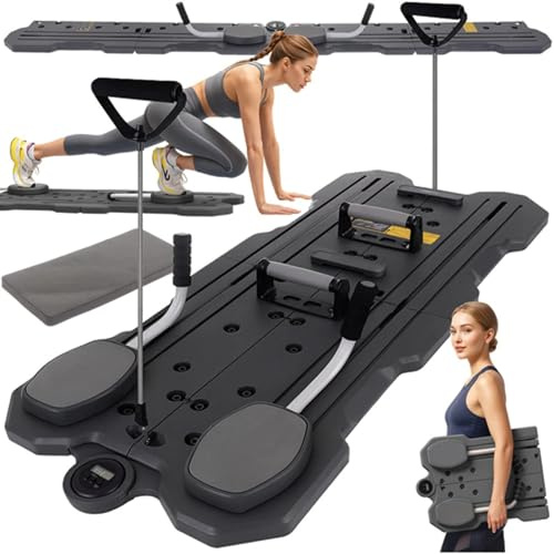 PARENCE.- Planche de Pilates multifonctionnelle avec Compteur LCD – Appareil d’entraînement Pliable 115x47 cm – renforcement Musculaire Complet à Domicile – avec poignées, Sangles et Tapis