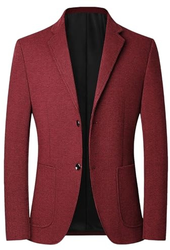 Herr Slim Fit Fiskbensmönstrad Tweedkavaj 2 Knappar Casual Sportjacka Jacka Skårad Slag Kostym Vinröd X-Large