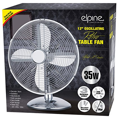12 Oscillating Desk Fan - Cooling Air Metal Chrome 3 Speed Home Office 30w Inch Watt Summer | Wide-angled Oscillation, Powerful Airflow, Quiet Operation | Perfect for Bedroom or Office